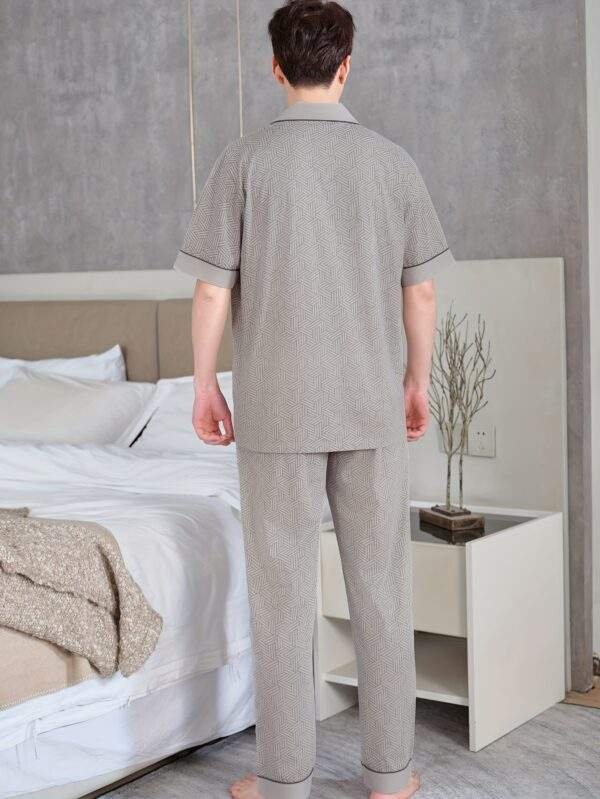 Men'S 100% Cotton Geometric Print Pajama Set - Soft, Comfortable, Breathable Short Sleeve Sleepwear for Spring & Summer, Ideal Gift, Breathable Clothing | Modern Casual Wear | Glossy Finish - Image 9