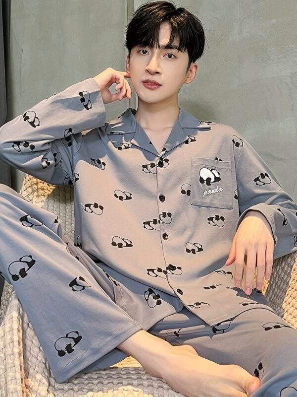 2025 New Men's Pajamas Pure Cotton Long Sleeve Spring and Autumn Models Teenager Winter Summer Boy Cartoon Home Clothes Set - Image 3