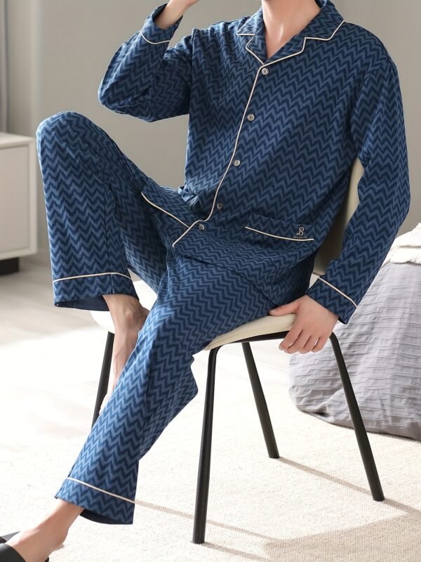 Cardigan Men's Pure Cotton Thin Long Sleeve Simple Spring and Autumn Home Clothes Men's Middle-aged Dad's Full Cotton Plus Size Pajamas - Image 2