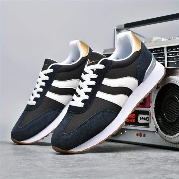 AOPLUS Men's Fashion Running Sneakers - Black & White Casual Sneakers with Rubber Sole, Lace-Up Low-Top Design for Casual Attire, Training & Outdoor Activities, Running Shoes - Image 5