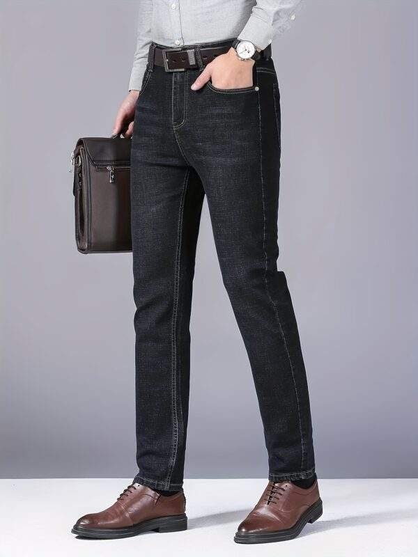 Plus Size Men’s Jeans – Elastic Straight Leg with Unique Printed Pockets, Comfortable All-Season Casual & Business Style Pants - Image 3