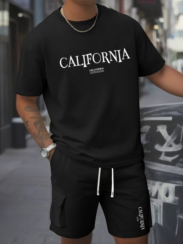 2pcs Men’s Set: Comfortable Pure Cotton Round Neck T-Shirt & Casual Work Shorts, Lightweight Summer Wear - Image 2