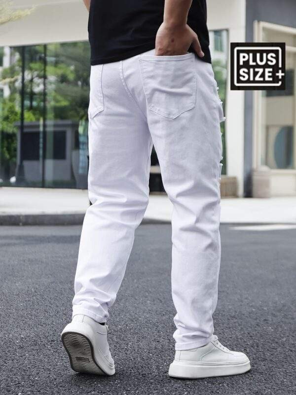 Men’s Basics Ripped Jeans – Cotton Blend, Medium Stretch, Solid Color, Regular Fit, All-Season, Plus Size - Image 2
