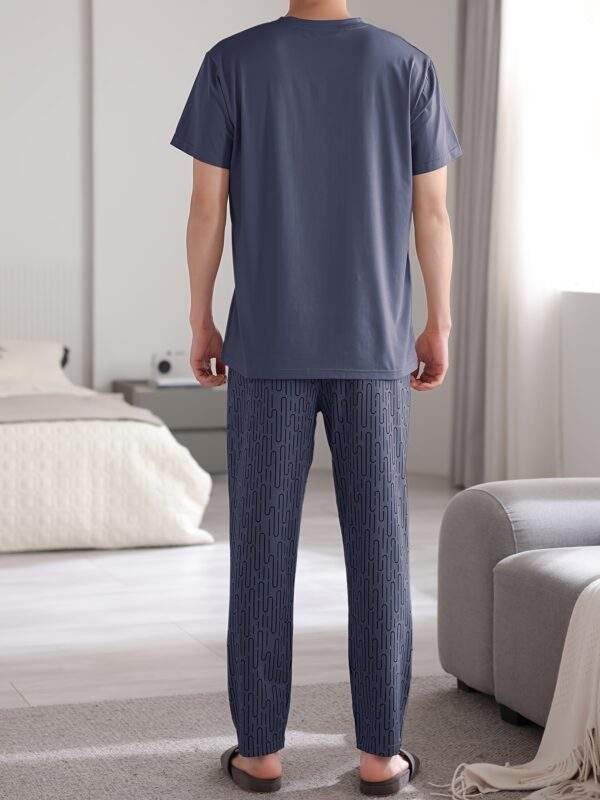 Easy Care, Men's Summer Cotton Pajama Set - Casual Short Sleeve & Long Pants, Breathable Lightweight Sleepwear with Pockets - Image 6