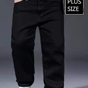 Plus Size Men's Solid Barrel Denim Pants – Casual Trendy Jeans for Spring & Fall