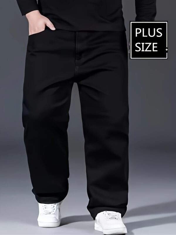 Plus Size Men's Solid Barrel Denim Pants – Casual Trendy Jeans for Spring & Fall