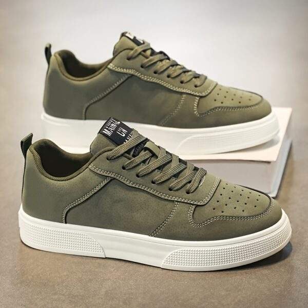 1 Pair of MAINALUN Men's Casual Skate Shoes - Comfortable Green PU Upper, Durable PVC Sole, Easy-to-Tie Thick Laces for Outdoor Running, Everyday Style & Skateboarding, Everyday Footwear | Stylish Streetwear | Durable Sole Shoes - Image 6