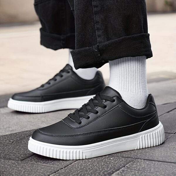 Men’s Black Lace-Up Sneakers – Casual Street Style, Non-Slip Traction - Image 6