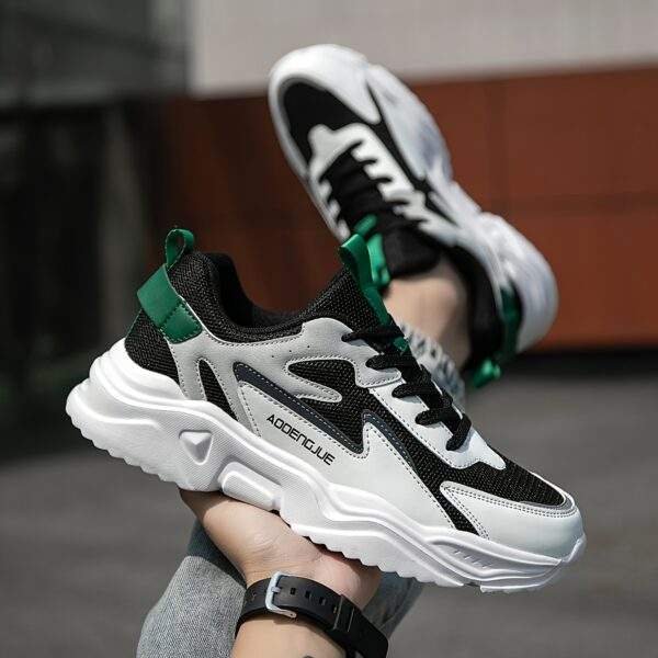 Men's Lightweight Casual Letter Print Trend Design Front Strap Sneakers - Low-Top EVA Sole, PU & Fabric Upper, Breathable & Durable for Running, Hiking, Outdoor & Daily Wear - Image 6