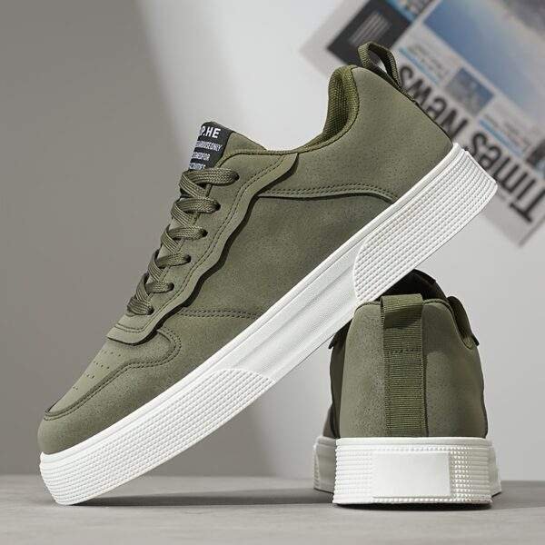 Men'S Casual Low-Top Running Shoes - Olive Green Breathable Fabric Lining, White EVA Sole & Cushioned Insole for All-Day Comfort, Durable Lace-Up Design for Gym, Training & Casual Attire, Gym Shoes, Sleek Shoe Design, Comfortable Fit - Image 4