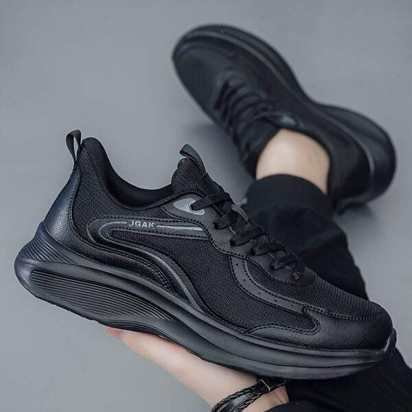 Men's Lightweight Breathable Mesh Running Sneakers - Black, Casual Sneakers with Stability Support for Hiking, Outdoor & Casual Attire, Lace-Up Closure, Low-Top Design, MD Sole, EVA Insole, Spring/Summer/Fall Use, Hiking Shoes, Fall Hiking Footwear | Sleek Sporty Look | Comfortable EVA Insole - Image 2