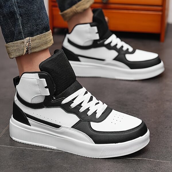Men'S High-Top Casual Sneakers, Thick Sole Comfortable Lace-Up Shoes, All-Season Fabric Sneakers with EVA Insole, Round Toe Design, and Tread for Outdoor Activities - Image 9