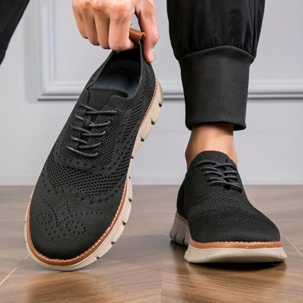 Plus Size Men’s Breathable Woven Knit Sneakers – Durable Non-Slip Lace-Up Shoes - Image 2