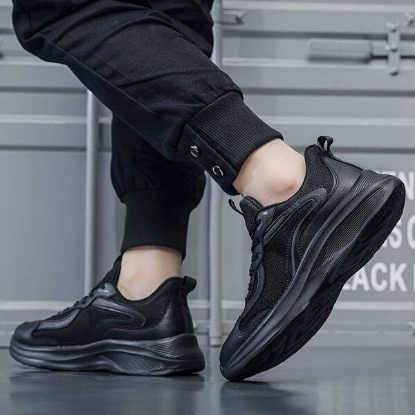 Men's Lightweight Breathable Mesh Running Sneakers - Black, Casual Sneakers with Stability Support for Hiking, Outdoor & Casual Attire, Lace-Up Closure, Low-Top Design, MD Sole, EVA Insole, Spring/Summer/Fall Use, Hiking Shoes, Fall Hiking Footwear | Sleek Sporty Look | Comfortable EVA Insole - Image 7