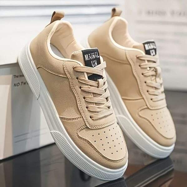 Men's Casual Street Skateboarding Shoes - Solid Color All-Season Low-Top Sneakers with Lace-Up Closure, PU Upper, Fabric Inner, PVC Sole, Fabric Insole, Round Toe for Daily Wear - Image 5