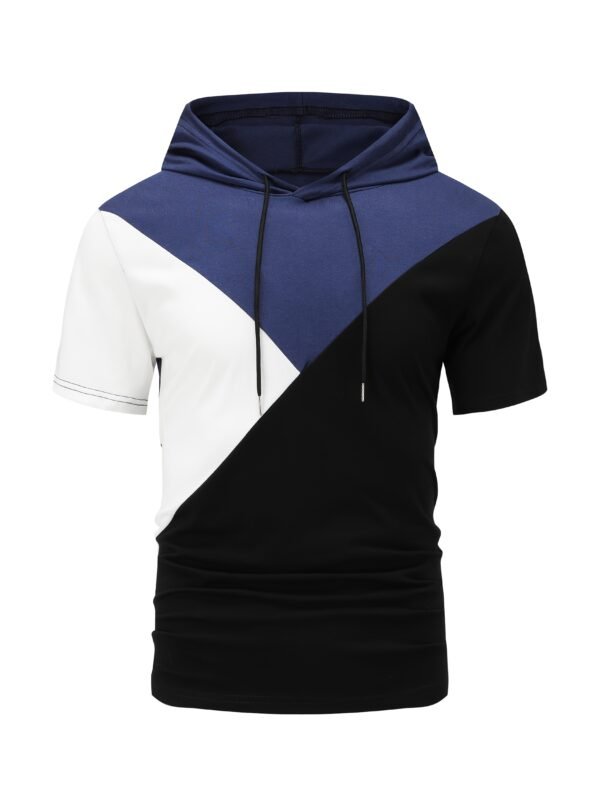 Men’s Spring/Summer Casual Sports Hoodie & Shorts Set – Short Sleeve, Three-Color Contrast, Outdoor Activewear - Image 5