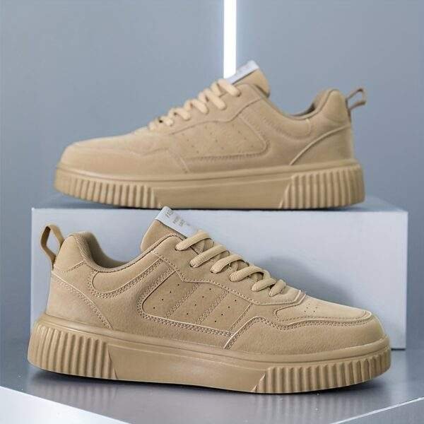 Men's Plus Size Lightweight Lace-Up Sneakers - Casual & Sporty, Beige Low-Top Skate Shoes with Durable MD Sole, Comfortable EVA Insole, Perfect for Casual Attire, Running & Outdoor Activities - Image 8
