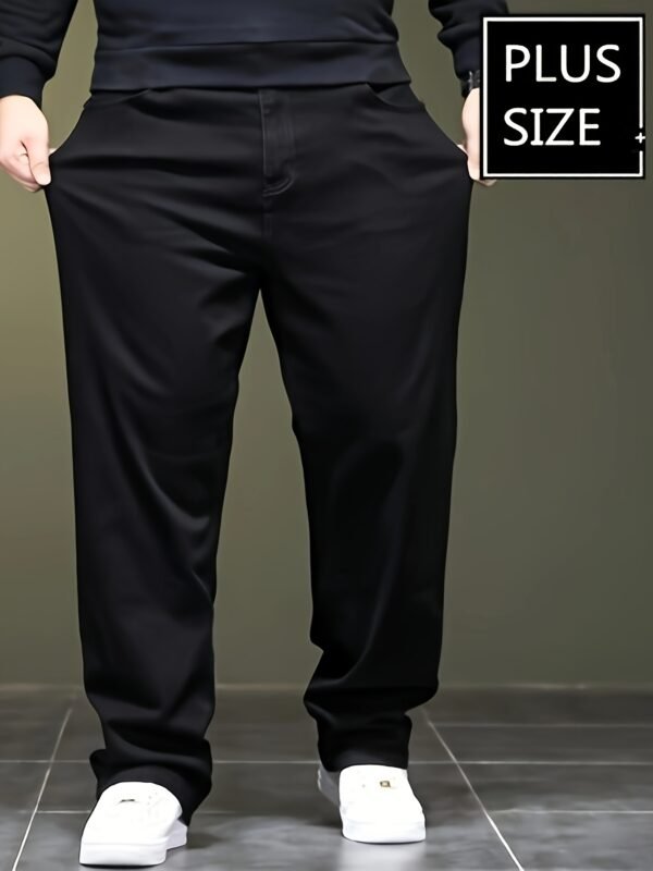 Plus Size Men's Solid Barrel Denim Pants – Casual Trendy Jeans for Spring & Fall - Image 5