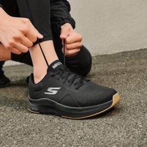 Skechers Men'S Running Shoes Black Mesh Breathable Sports Shoes Fashionable Lightweight Anti-Slip Casual Shoes Net 220161-BB