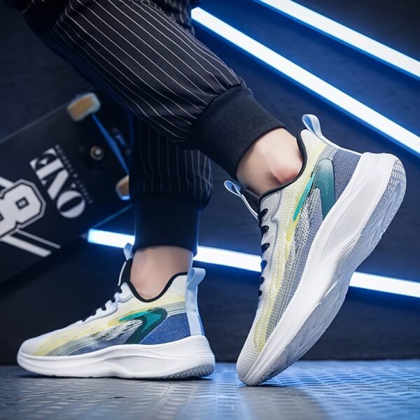 Men’s Lightweight Breathable Running Shoes – Slip-Resistant EVA Sole, Geometric Color-Block Design, Low-Top Casual Sneakers (White/Green/Yellow) - Image 8