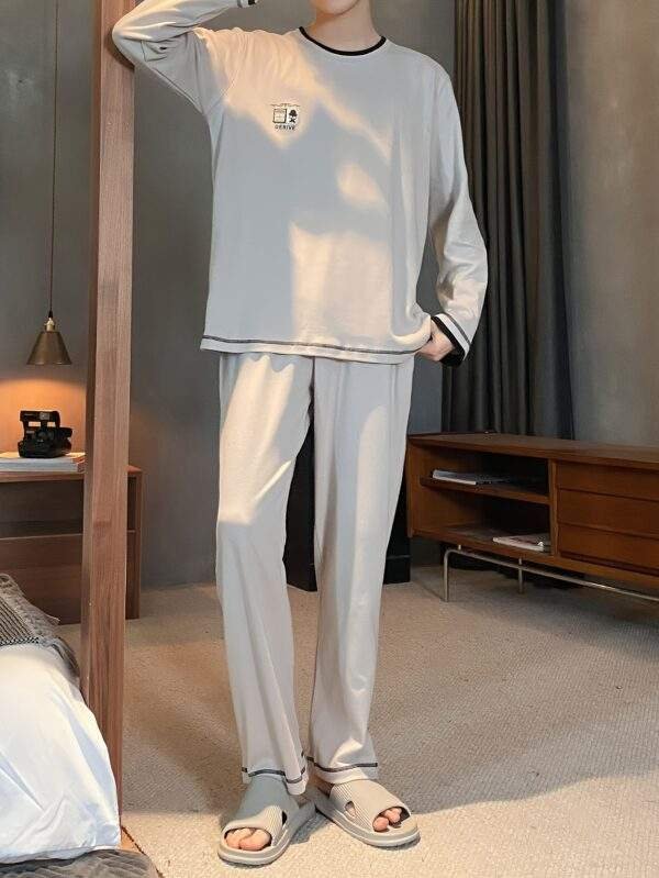 Men's Premium Cotton Pajama Set - Casual Long Sleeve & Pants with Pockets, Breathable Loungewear for Spring/Fall - Image 2