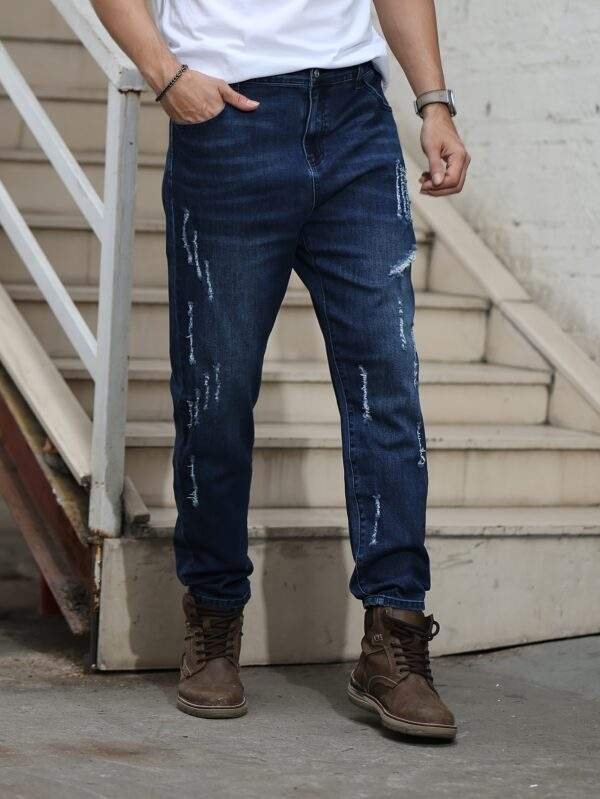 New Autumn Collection Plus-Size Men’s Stretch Slim-Fit Washed Denim Jeans - Image 6