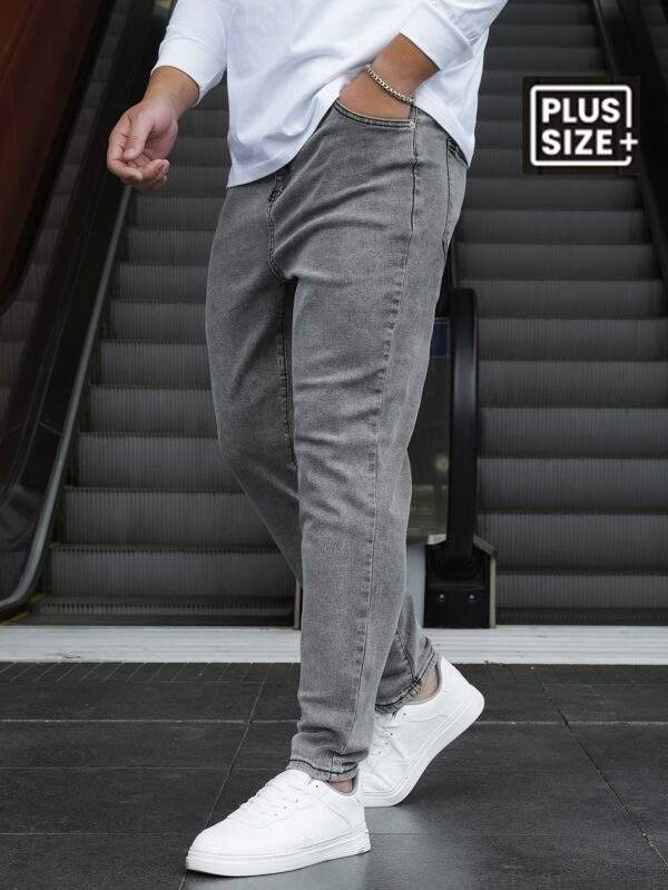 Men's Plus Size Loose Fit Cotton Jeans Stylish Casual Pants with Pockets - Image 2