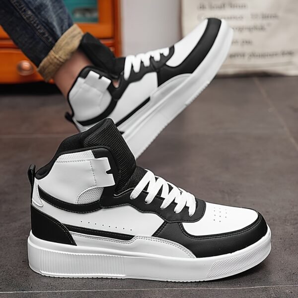 Men'S High-Top Casual Sneakers - Black & White Two-Tone Design, Lace-Up, Comfortable EVA Sole, All-Season Versatile Footwear for Everyday and Outdoor Activities - Image 10