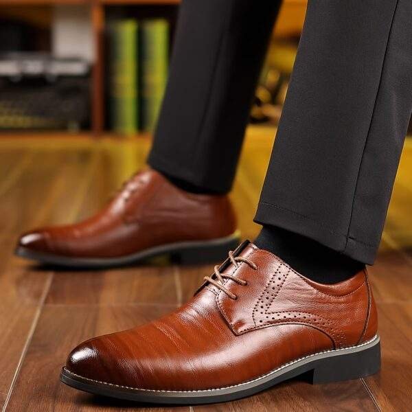 Men’s Brown Wingtip Oxfords – Formal Lace-Up Dress Shoes - Image 3