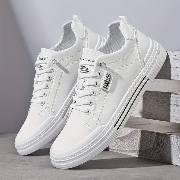 Fashion-Forward Men's Sneakers for Spring & Fall - Versatile Black with White Accents, Casual Lace-Up Style, Durable PU Upper & EVA Insole, Perfect for Casual Attire - Image 10
