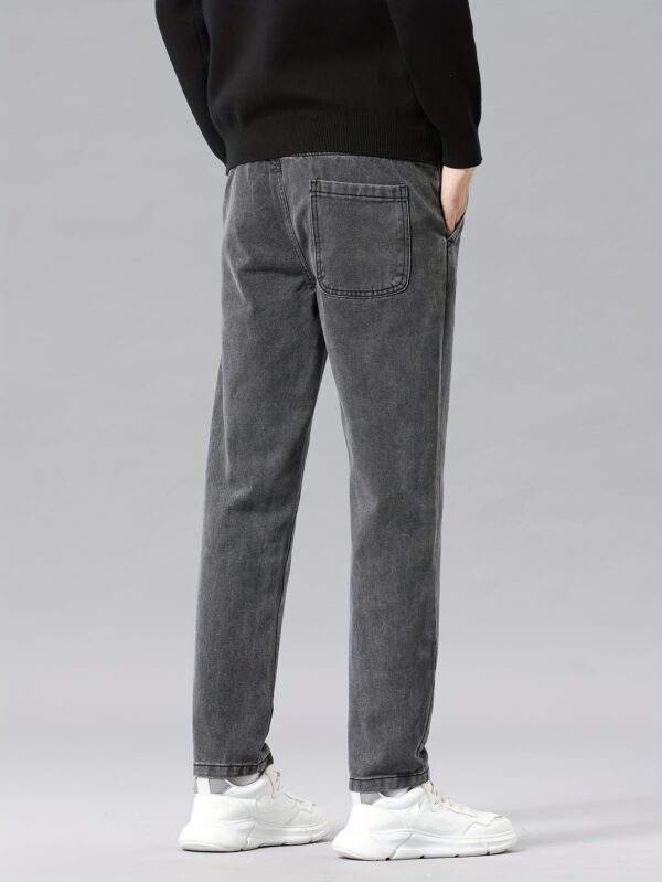Men's Casual Washed Denim Jeans – Mid Waist Drawstring, Straight Leg, Non-Stretch, Regular Fit, Spring/Fall, 9/10 Length - Image 6