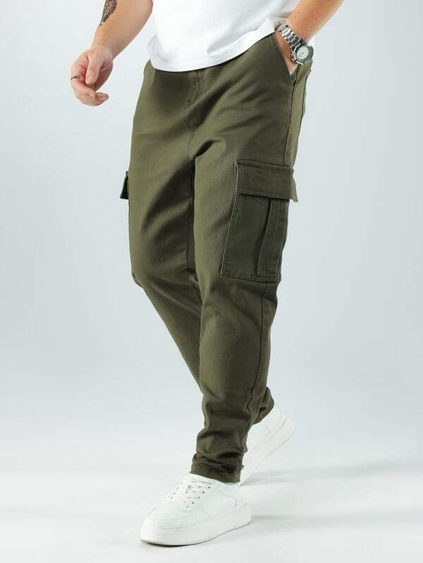 Men’s Plus Size Slim Fit Olive Green Cargo Pants – Stretch Blend, Multiple Pockets, Machine Washable, All-Season - Image 6