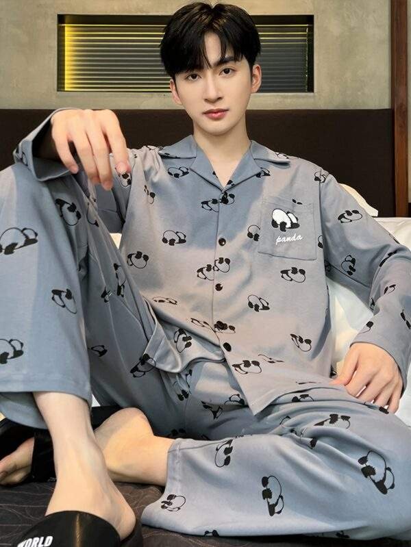 2025 New Men's Pajamas Pure Cotton Long Sleeve Spring and Autumn Models Teenager Winter Summer Boy Cartoon Home Clothes Set - Image 6