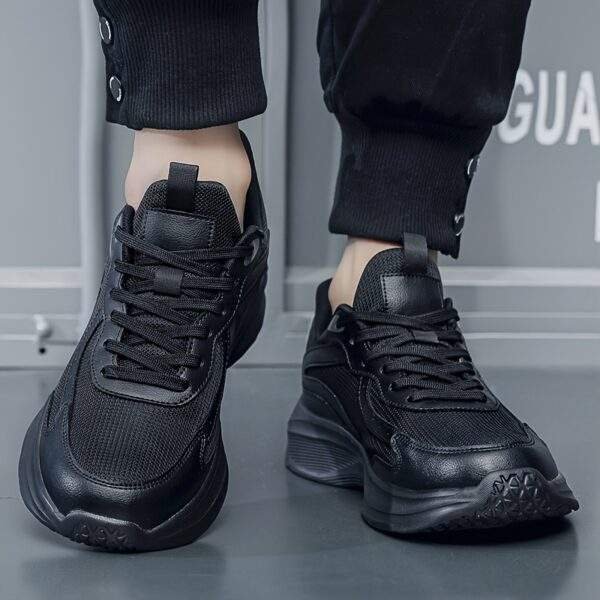 Men's Lightweight Breathable Mesh Running Sneakers - Black, Casual Sneakers with Stability Support for Hiking, Outdoor & Casual Attire, Lace-Up Closure, Low-Top Design, MD Sole, EVA Insole, Spring/Summer/Fall Use, Hiking Shoes, Fall Hiking Footwear | Sleek Sporty Look | Comfortable EVA Insole - Image 9