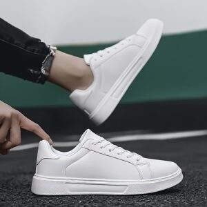 Men’s White Low-Top Sneakers – Lightweight Breathable Running Shoes