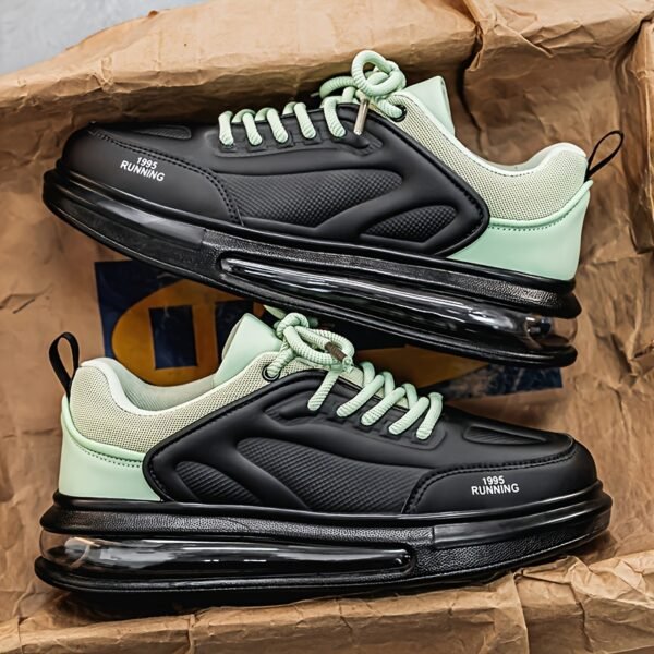 AOPLUS Men's Lightweight Air-Cushioned Running Shoes - Breathable Mesh Upper, Durable Rubber Sole, Lace-Up Design, Black & White, Perfect for Casual, Running & Sports Activities - Image 2