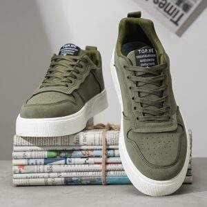 Men'S Casual Low-Top Running Shoes - Olive Green Breathable Fabric Lining, White EVA Sole & Cushioned Insole for All-Day Comfort, Durable Lace-Up Design for Gym, Training & Casual Attire, Gym Shoes, Sleek Shoe Design, Comfortable Fit