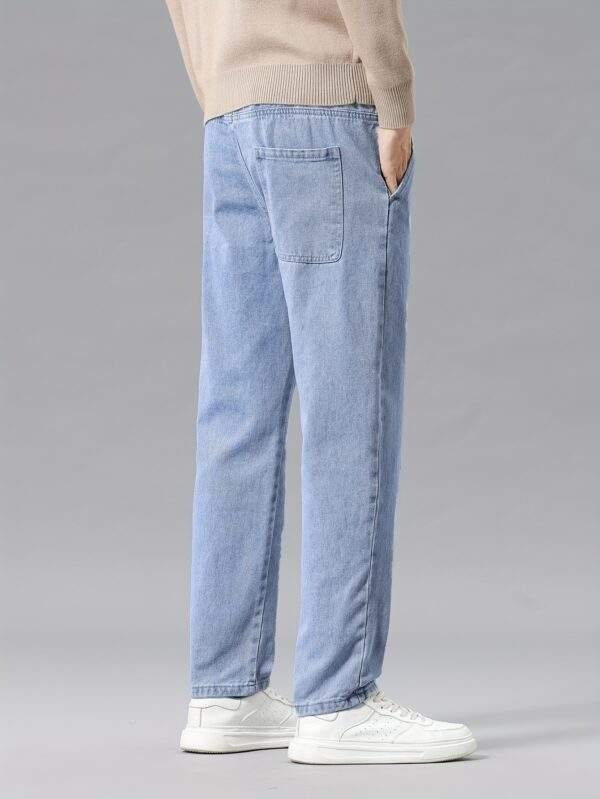 Men's Casual Washed Denim Jeans – Mid Waist Drawstring, Straight Leg, Non-Stretch, Regular Fit, Spring/Fall, 9/10 Length - Image 5