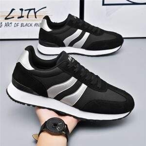 AOPLUS Men's Fashion Running Sneakers - Black & White Casual Sneakers with Rubber Sole, Lace-Up Low-Top Design for Casual Attire, Training & Outdoor Activities, Running Shoes