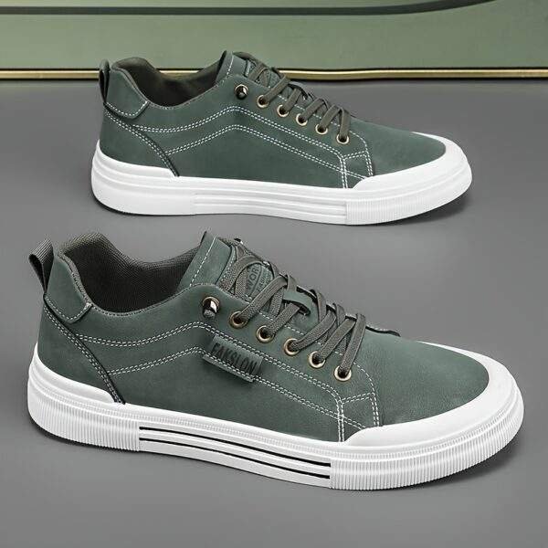 Fashion-Forward Men's Sneakers for Spring & Fall - Versatile Black with White Accents, Casual Lace-Up Style, Durable PU Upper & EVA Insole, Perfect for Casual Attire - Image 7