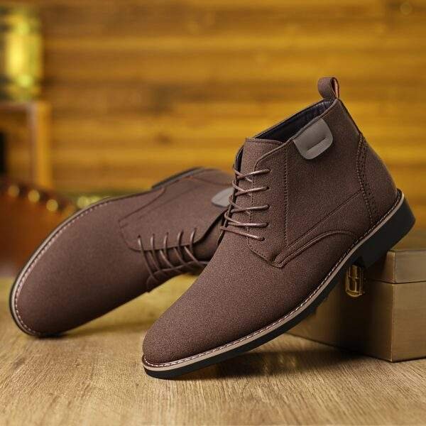 Men’s Black Business Casual Shoes – Retro Mid-Top Lace-Up Pointed Toe - Image 5