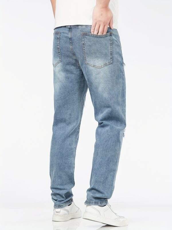 Men’s Plus Size Skinny Denim Jeans – Casual Fit with Pockets, Ripped Design, Medium Stretch Fabric, All-Season Solid Color - Image 2