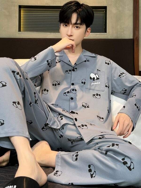2025 New Men's Pajamas Pure Cotton Long Sleeve Spring and Autumn Models Teenager Winter Summer Boy Cartoon Home Clothes Set - Image 4