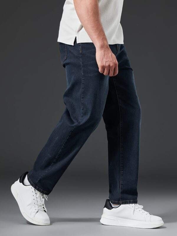Plus Size Men’s Stretch Slim Straight-Leg Jeans – Water-Washed, Machine-Washable Denim, Solid Color, Casual & Formal, Autumn/Winter, Comfortable Fit - Image 8