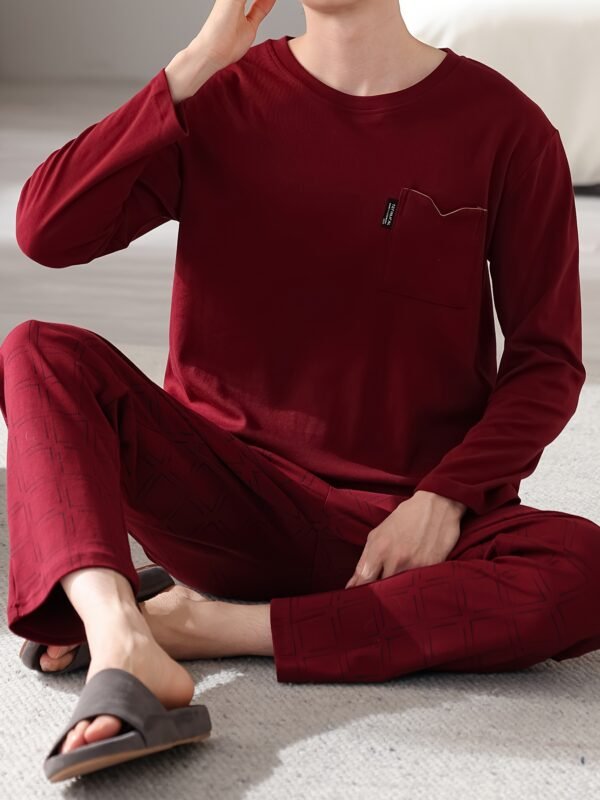 Red Men's Pure Cotton Pajamas Spring and Autumn Long Sleeve Birthday Year Christmas New Year Large Size Home Clothes Round Neck Casual Suit - Image 5