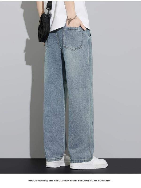 Men’s Summer Casual Loose Straight-Leg Jeans – Elastic Drawstring Waist, Lightweight Denim, Streetwear, Mid-Rise, Regular Length - Image 2