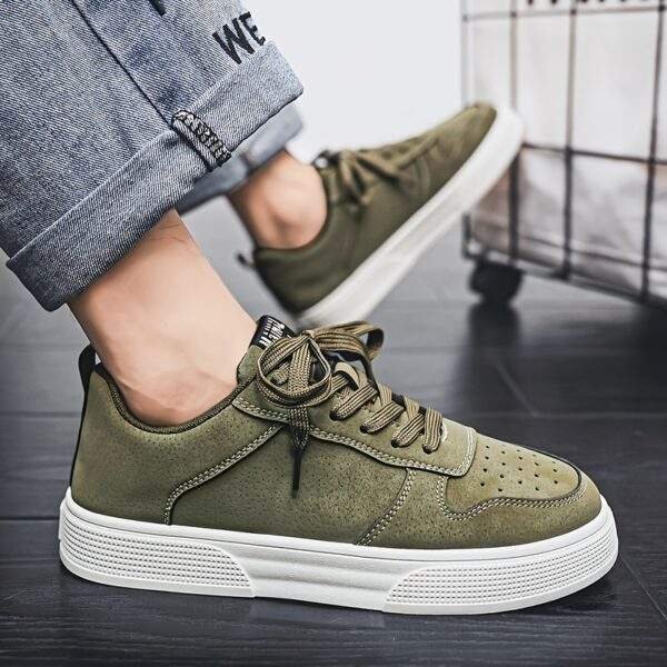 1 Pair of MAINALUN Men's Casual Skate Shoes - Comfortable Green PU Upper, Durable PVC Sole, Easy-to-Tie Thick Laces for Outdoor Running, Everyday Style & Skateboarding, Everyday Footwear | Stylish Streetwear | Durable Sole Shoes - Image 10