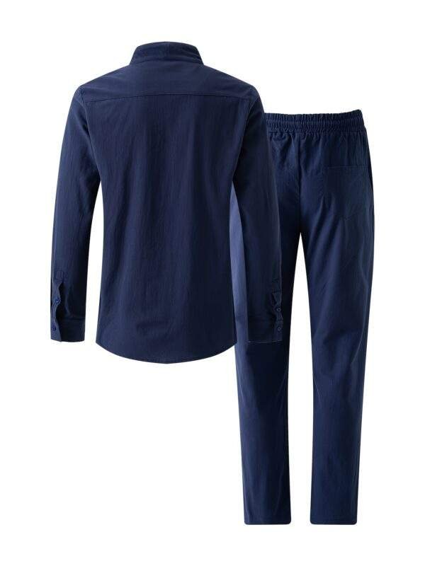Men'S 2pcs Cotton Sweatsuit Set Casual Henley Long Sleeve Shirt and Beach Trousers with Pockets Yoga Outfit Solid Color Non-Stretch Woven Fabric Spring/Fall Button Details Regular Fit - Image 7