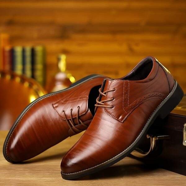 Men’s Brown Wingtip Oxfords – Formal Lace-Up Dress Shoes - Image 2
