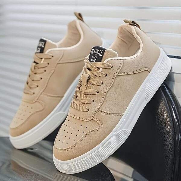 Men's Casual Street Skateboarding Shoes - Solid Color All-Season Low-Top Sneakers with Lace-Up Closure, PU Upper, Fabric Inner, PVC Sole, Fabric Insole, Round Toe for Daily Wear - Image 6